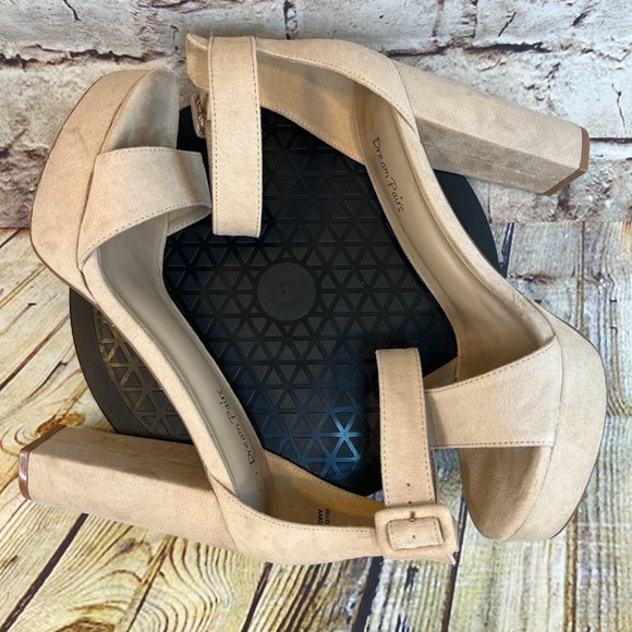 Dream Pairs Tan Open Toe Chucky Adjustable Ankle Buckle Strap Block Heels 10 - Picture 5 of 9